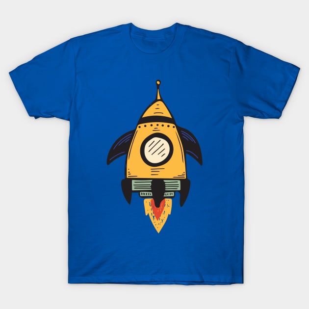 Yellow Rocket Ship T-Shirt by Jacqueline Hurd